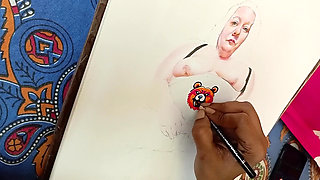 A Big Beautiful white woman masturbating under a tree attracting naked desi men