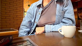 MrsMrsJones Flashes Big Tits and Nipples in Sheer Blouse Publicly
