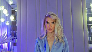 Blonde with big boobs fucked from behind before tit wanking