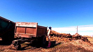 Naked Blonde Russian Teen Walks on the Farm