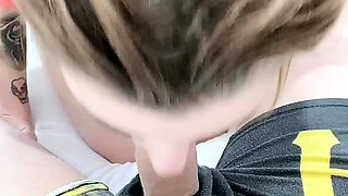 POV blowjob footjob handjob with Karla Kush eating cum