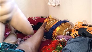 Indian stepmom takes off her saree and gets her pussy and ass fucked by young boy