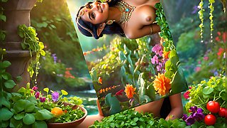 Beautiful Big Breasted Nude Indian Elf Girl with Watercress