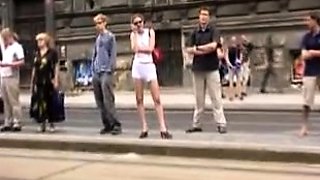 Blonde Amateur Takes Facial Outdoors In Public