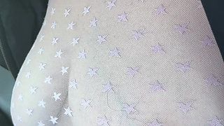 Exhibition in Micro Satin Skirt Without Panties and Transparent Pink Top in Public