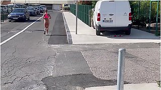Morning Run Of Monika Fox Without Panties Through The Streets Of The City