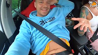 Wife gives amazing handjob while driving a car!