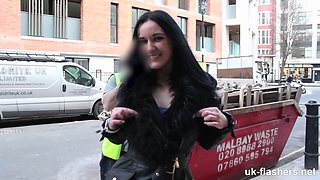 Kinky brunette girl Carmel Cox goes home with two workers