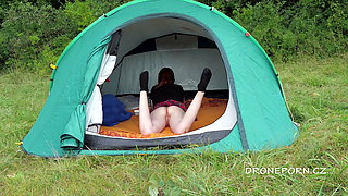 Sweet nudist ginger in the tent