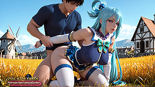 Aqua hot sex in a golden field away from prying eyes Ai generated 3d hentai