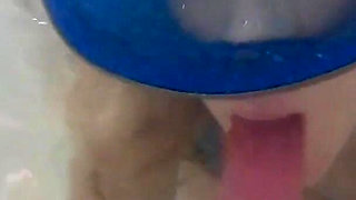 Suction Cup Dildo BJ in Latex Swimsuit & Dive Mask