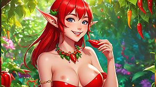 Cartoon Style Nude Adult Woman Eating Chili Pepper - Ai Art Slideshow