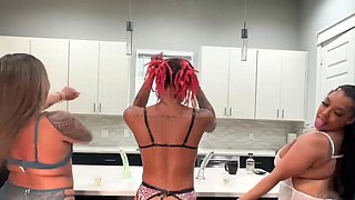 Hot Lesbian Threesome With Toys On The Beach