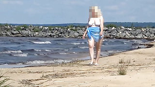 Hot Mom on the Beach in White Swimsuit