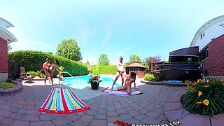 Sexy Shana and wild Heidi in a steamy bikini fling with a raunchy four-way orgy by the pool