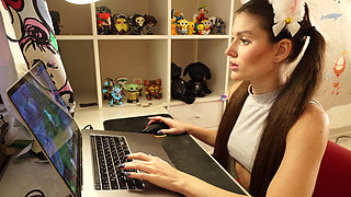 My Stepbrother Helped Me Cum Again During a Computer Game