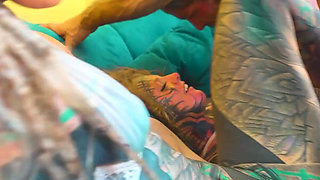 Heavy Tattooed Pornstars in Gangbang with 8 Big Cocks