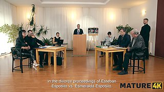 Watch as mature brunette Lilian Black cheats on her husband and secretly watches him take it from behind