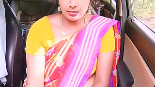 Telugu Honey Lips Dirty Talk Outdoor Car Sex with Desi Maid in Saree