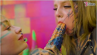 Heavy Tattooed Lesbian Toy Ride Anal, Atm, And Fantasy Dildo Fun