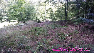 Mature man watches girl masturbate in the forest