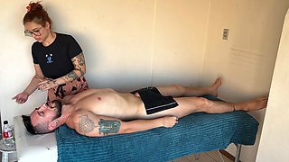 Busty Redhead Erotic Massage: Giant Tits on Cock + Deep Blowjob