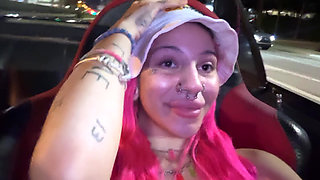 Town Slut Flashes Perky Boobs in Convertible on the Highway