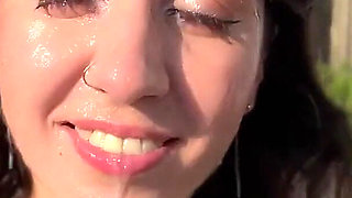 Triple Cum on Face for Village Whore - Public Cumwalk