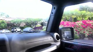 horny Elsa Jean sucks and gets dicked in car - pov