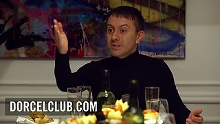 Blowjob surprise under the table at a swinger dinner