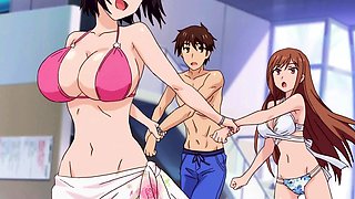 Hentai step beauty sits deep for fast bare bounce on bench