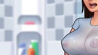 Summertime Saga 03 - Pervert Slut with Huge Big Boobs Loves Making Him Very Horny - Big Boobs MILF Porn Game