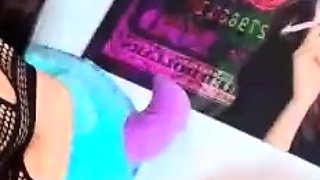 Big Tits Tranny Jerking her Big Hard Cock