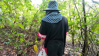 Thai Girl Walking Showing Along the Side of the Field Road in the Countryside Thai Outdoor Public