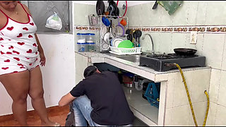 The plumber leaves me full while my husband is not home