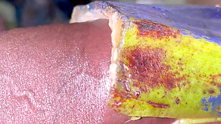 Indian Desi Boy cock with bananas playing