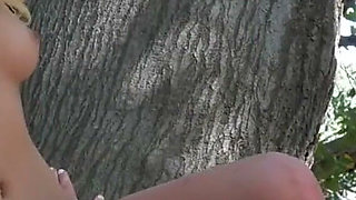 Blond innocent teen model masturbate in forest