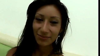 Nice pov blowjob from a gorgeous young brunette with a perfect little body