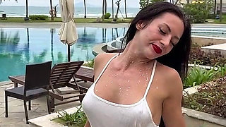 Milking & Getting Messy in See-through Bodysuit Outdoor