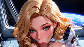 Blonde Hentai Astronaut in Shiny Latex Rides Cock in Space