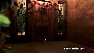 Trick or treat foursome with girlfriends