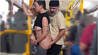 Slutty Student Gets Cumshot In Public On The Bus