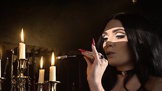 Hot witch Catjira showed her hairy pussy