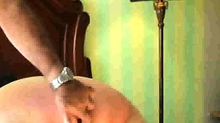 Lashing slut Mary's fat old ass with the belt