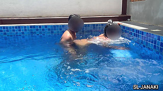 Desi Couple Risky Andawater Pool Sex - Underwater Milk Press Boobs, Doggy Fuck & Cum in Mouth
