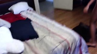 Two ebony sluts suck big black cock and take hard pounding l