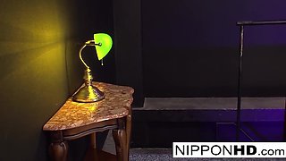 Blonde Asian In Lingerie Gives Him A Sensual Blowjob