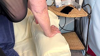 Mr MF Grinds Cock on Mrs Matures Feet in Sheer Dress Waist Clincher