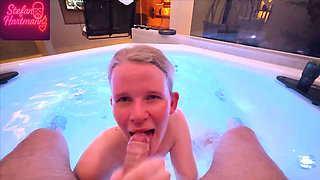 Blonde Teen Blows Cock in the Whirlpool! Horny Facial for the Slut!
