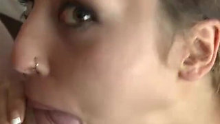 Inked babe gets fuck in a threesome